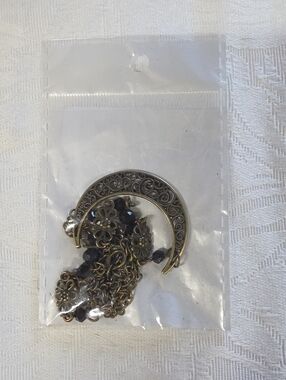 Boho Crescent Moon & Bead Necklace | Retro Silver Tone | New in Packaging
